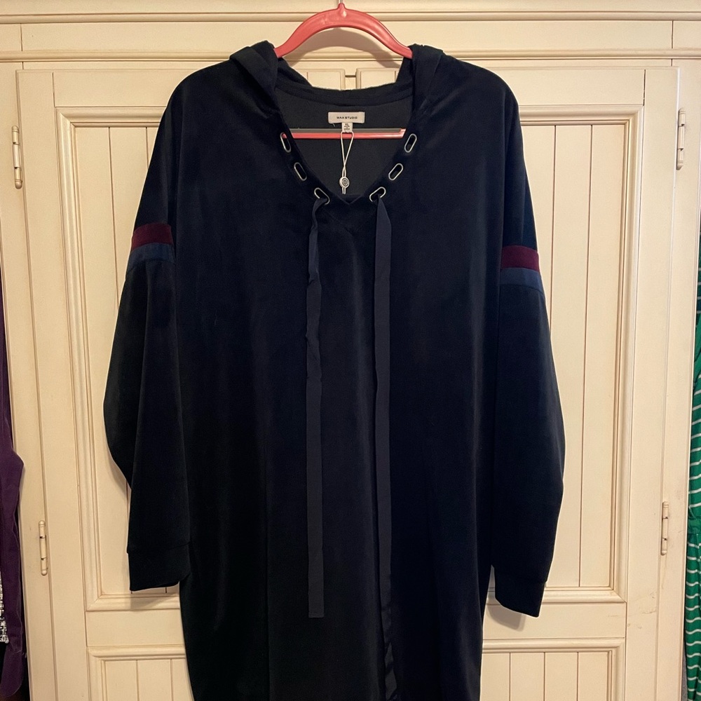 Hooded velour sweatshirt dress